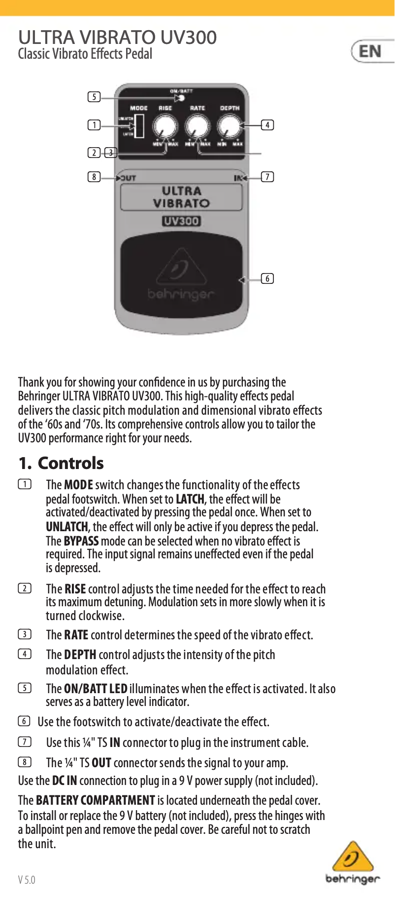 Page 1 de la notice Manuel utilisateur Behringer Ultra Vibrato UV300