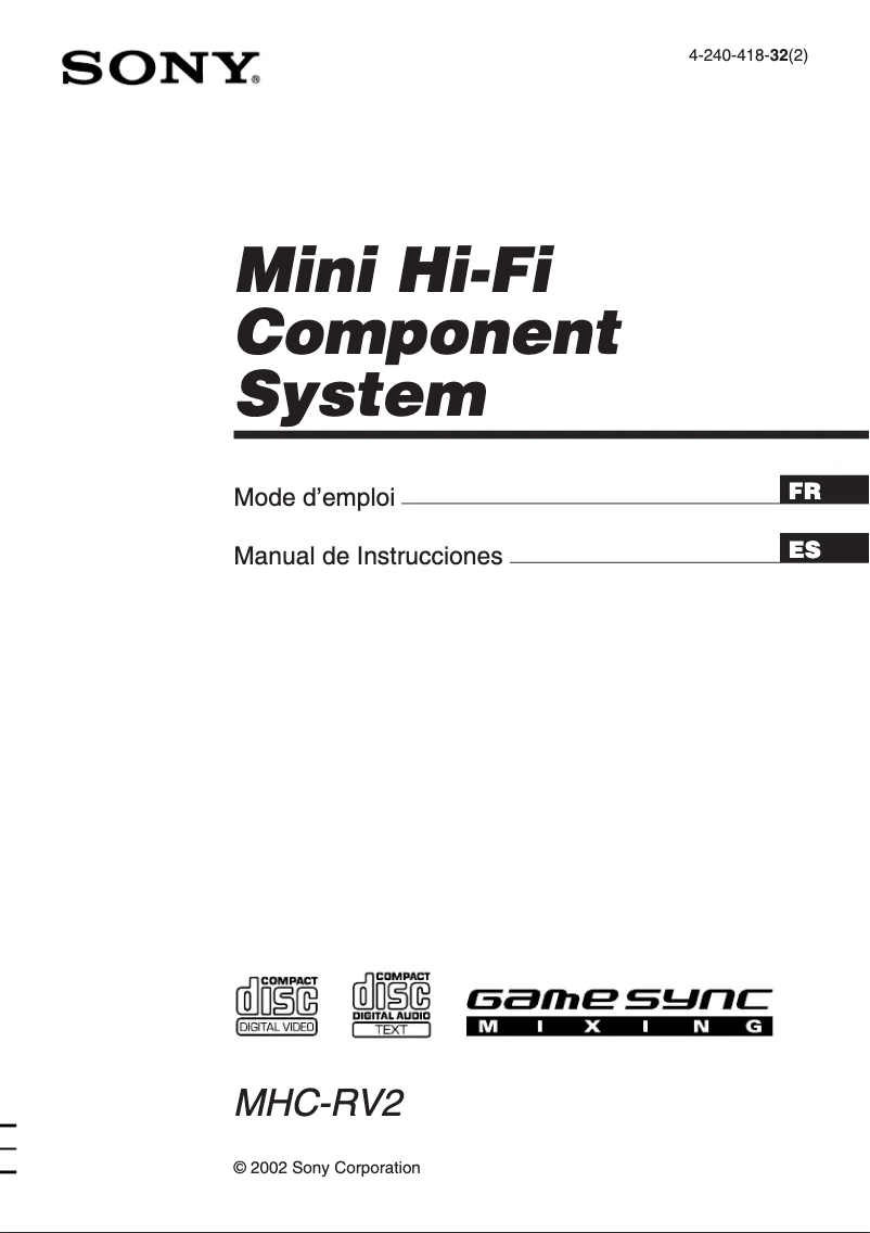 Página 1 del manual Manual de usuario Sony MHC-RV2