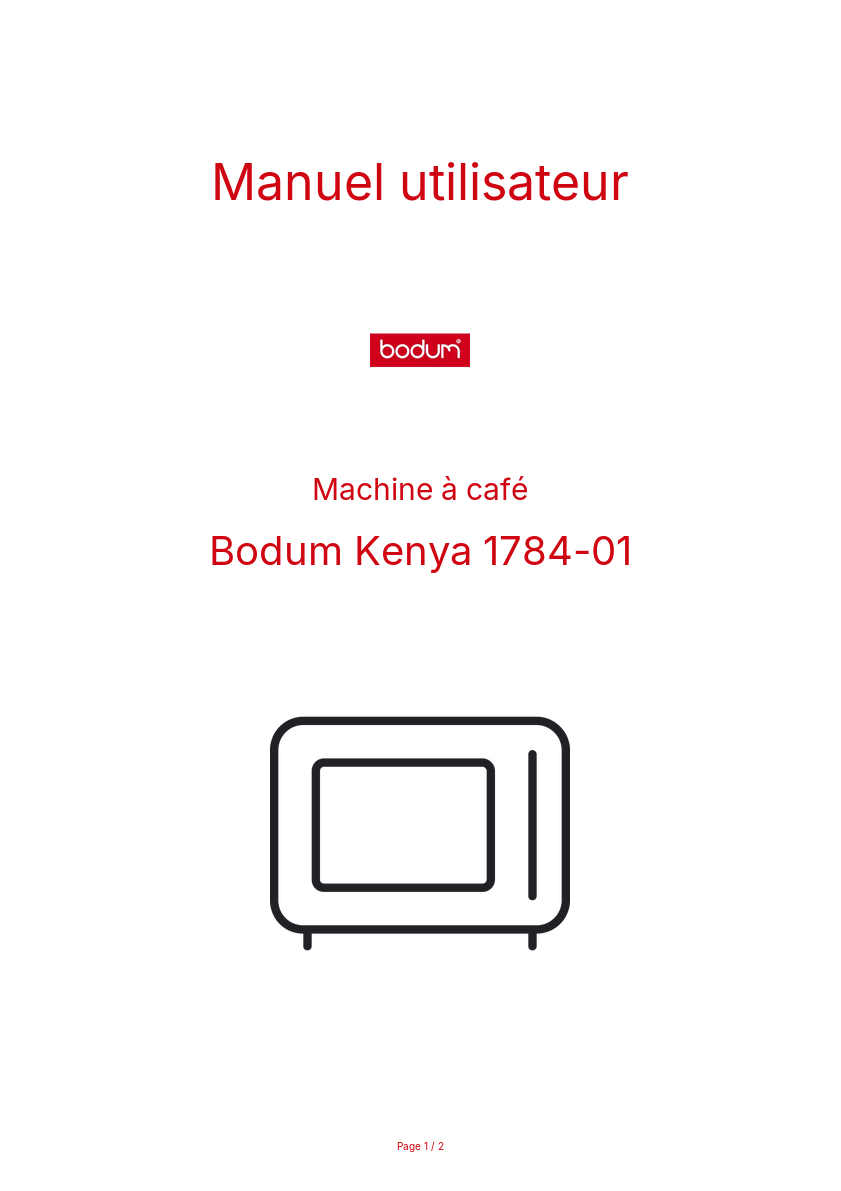 Page n°1 - Manuel utilisateur Bodum Kenya 1784-01