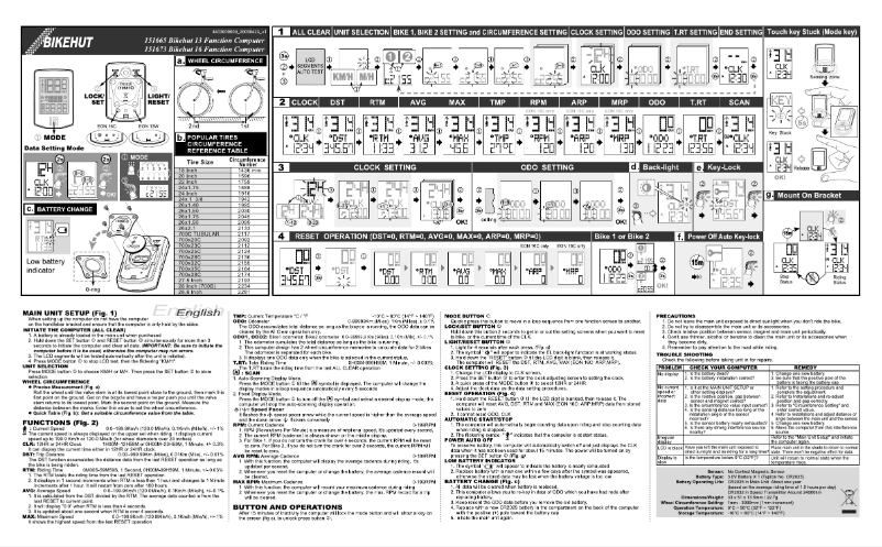 Page 1 de la notice Manuel utilisateur Bikehut 151665 13 Function