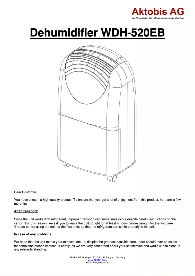 Page n°1 - Manuel utilisateur Aktobis WDH-520EB
