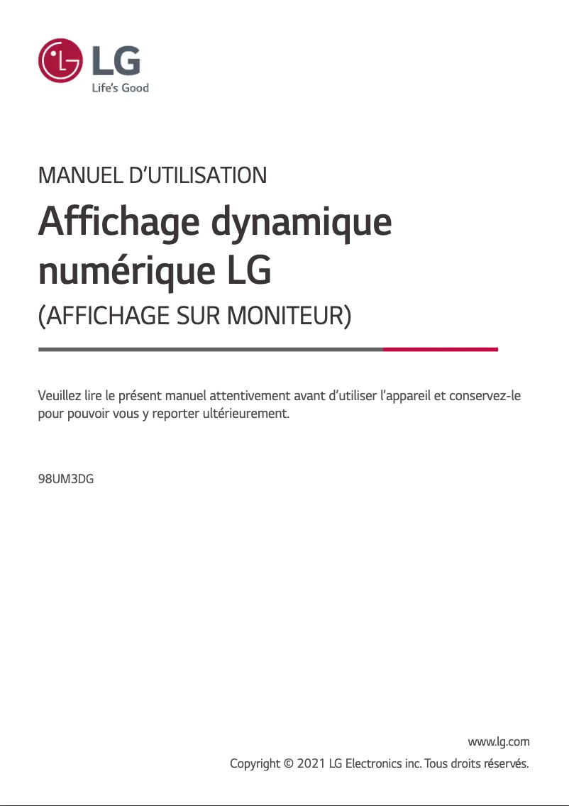 Page n°1 - Manuel utilisateur LG 98UM3DG