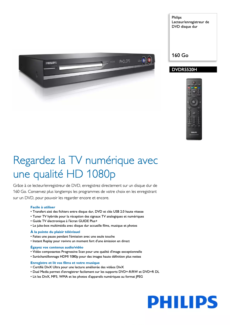 Page n°1 - Fiche technique Philips DVDR5520H