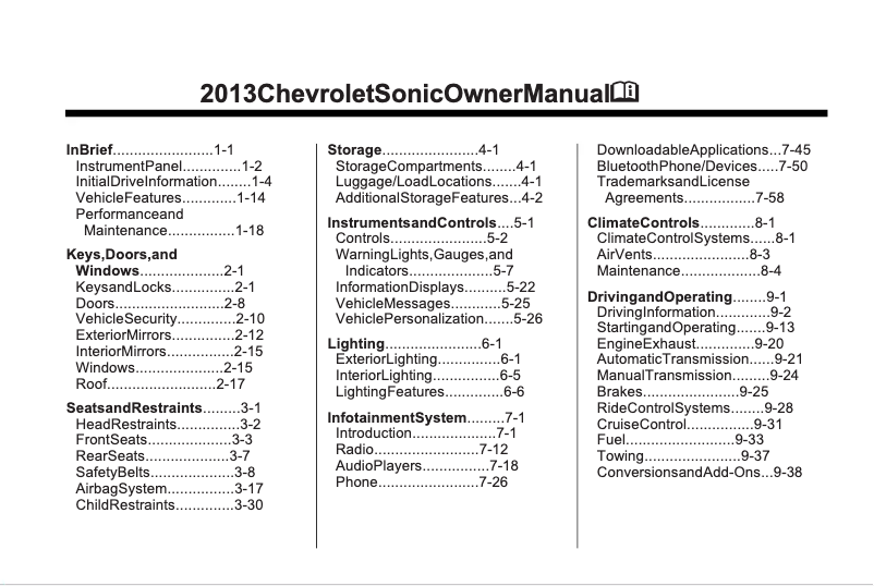 Page 1 de la notice Manuel utilisateur Chevrolet Sonic (2013)