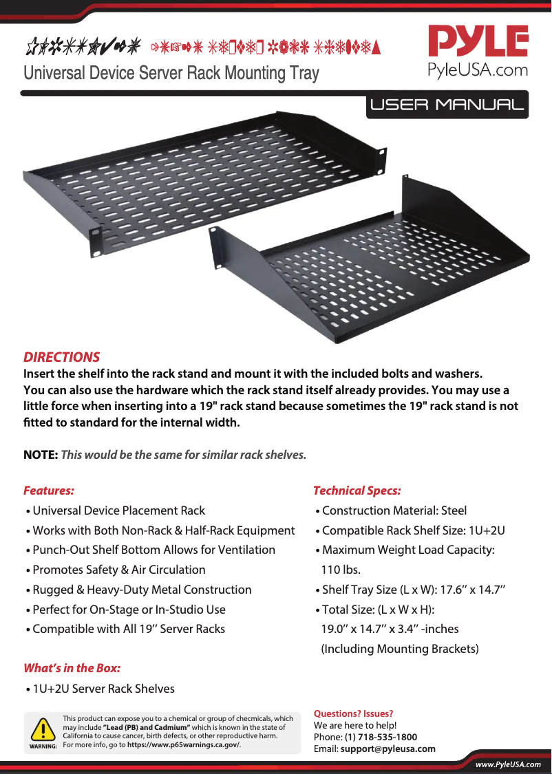 Page n°1 - Manuel utilisateur Pyle PLRSTN62U
