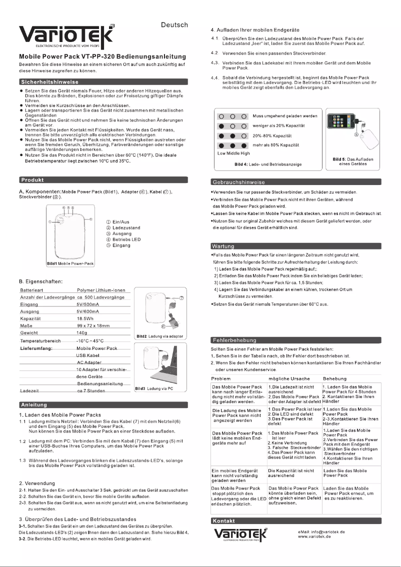 Page n°1 - Manuel utilisateur VarioTek VT-PP-320