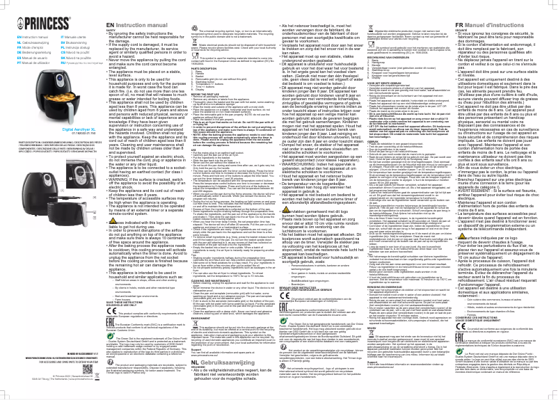 Page 1 de la notice Manuel utilisateur Princess Digital Aerofryer XL 182022