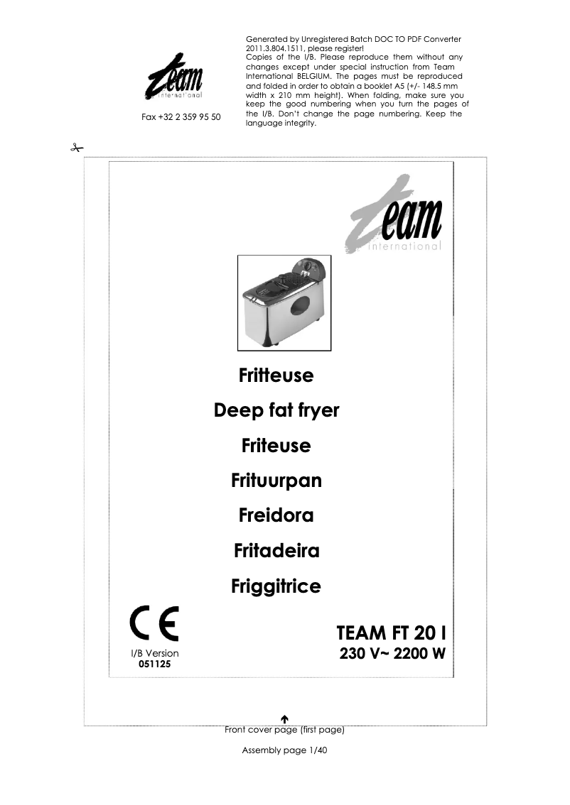 Image de la première page du manuel de l'appareil FT 20 I