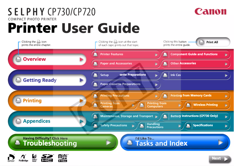 Image de la première page du manuel de l'appareil Selphy CP720