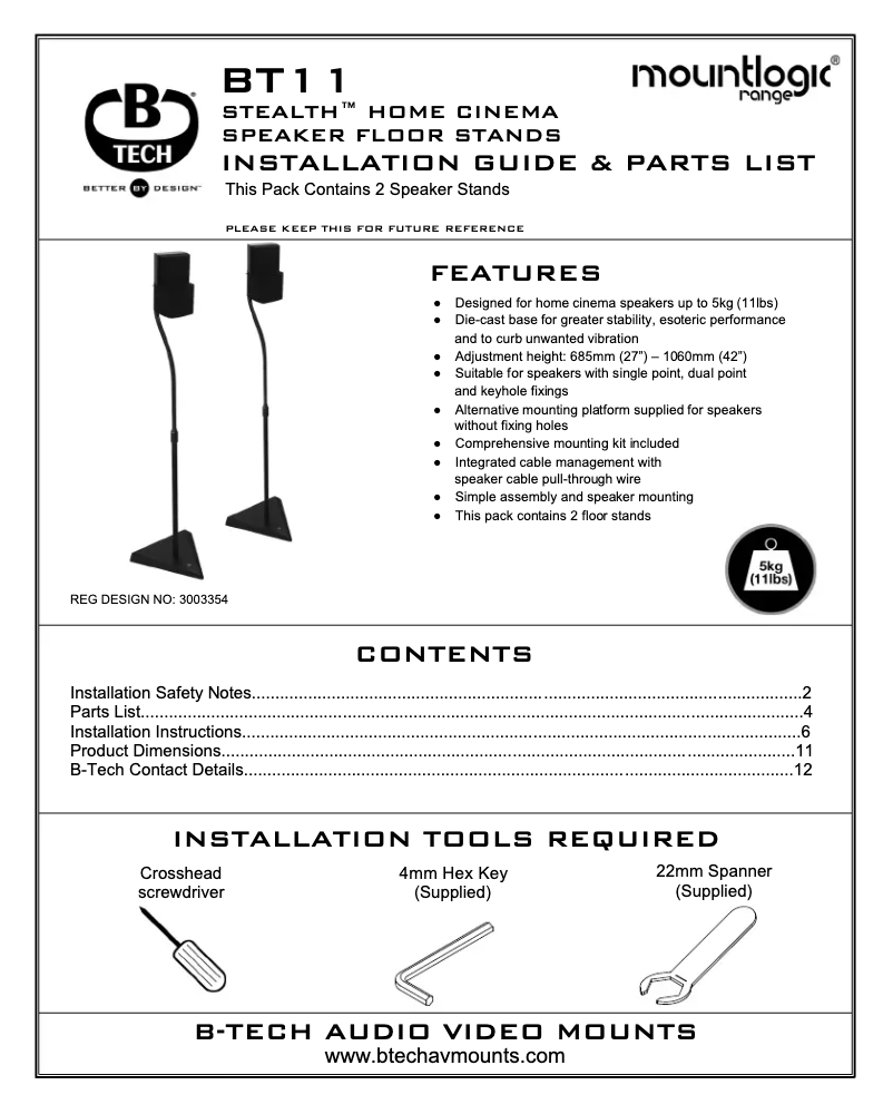Page 1 de la notice Manuel utilisateur B-Tech BT11