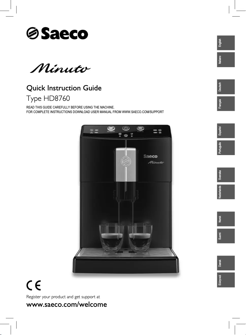 Image de la première page du manuel de l'appareil Saeco Minuto HD8760