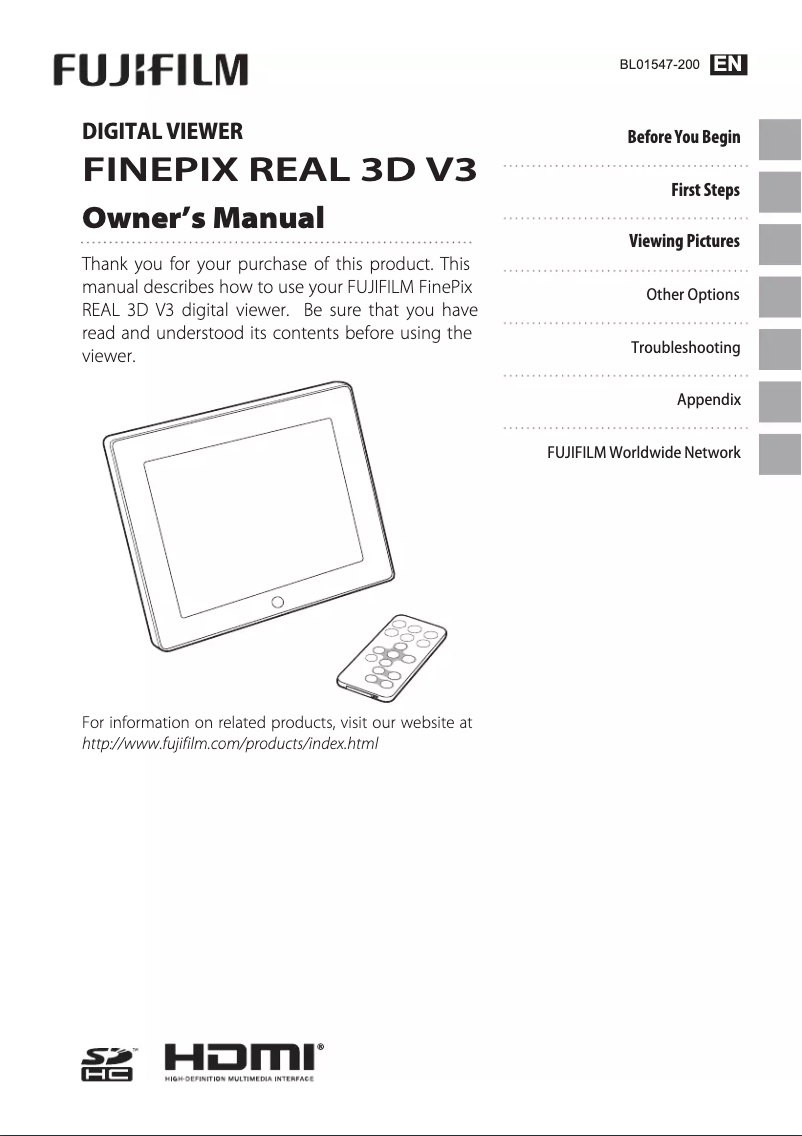 Page n°1 - Manuel utilisateur Fujifilm FinePix REAL 3D V3