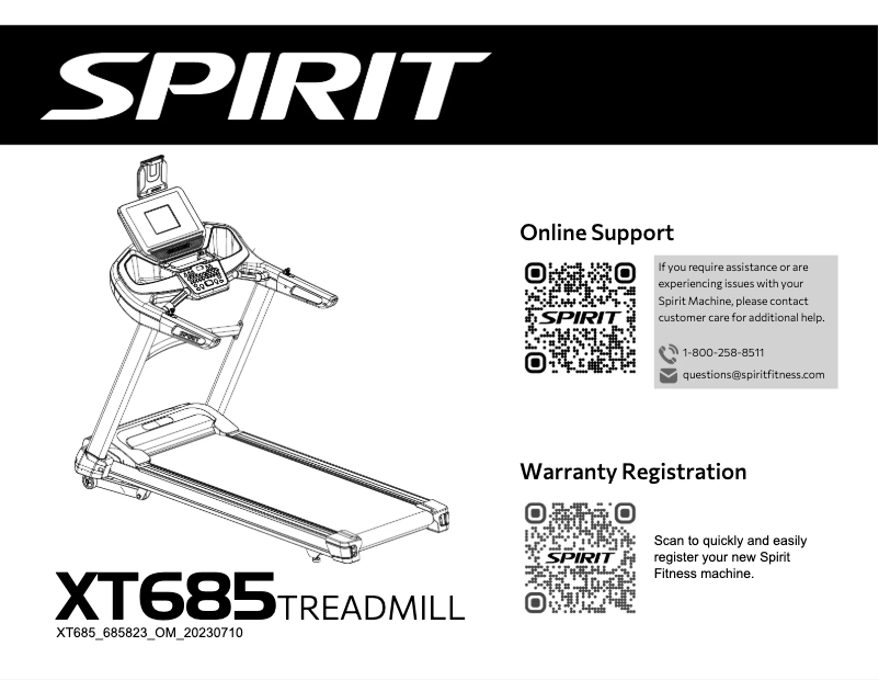 Page 1 de la notice Manuel utilisateur Spirit Fitness XT685