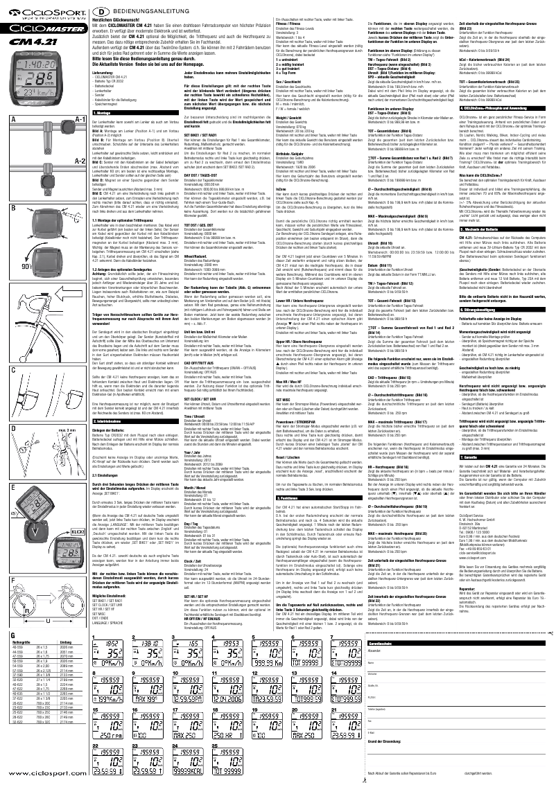 Image de la première page du manuel de l'appareil Ciclomaster CM 4.21