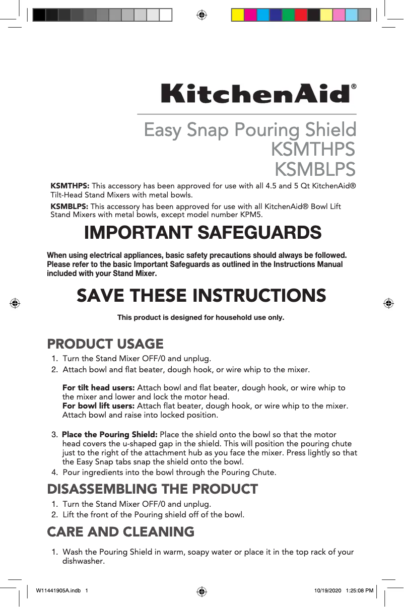 Page n°1 - Manuel utilisateur KitchenAid KSMBLPS