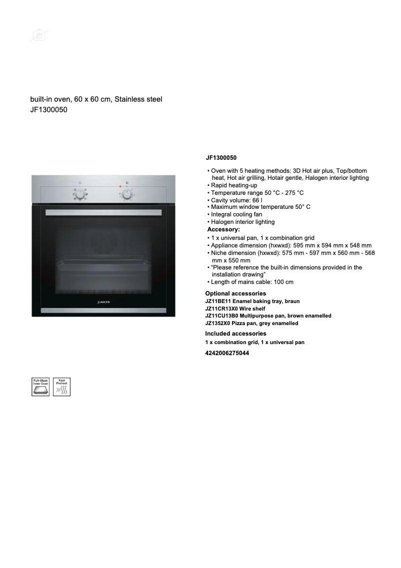 Page n°1 - Fiche technique Junker JF1300050