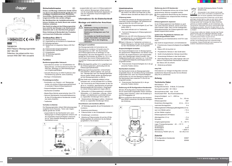 Page 1 de la notice Instructions / montage Hager TXD501CH
