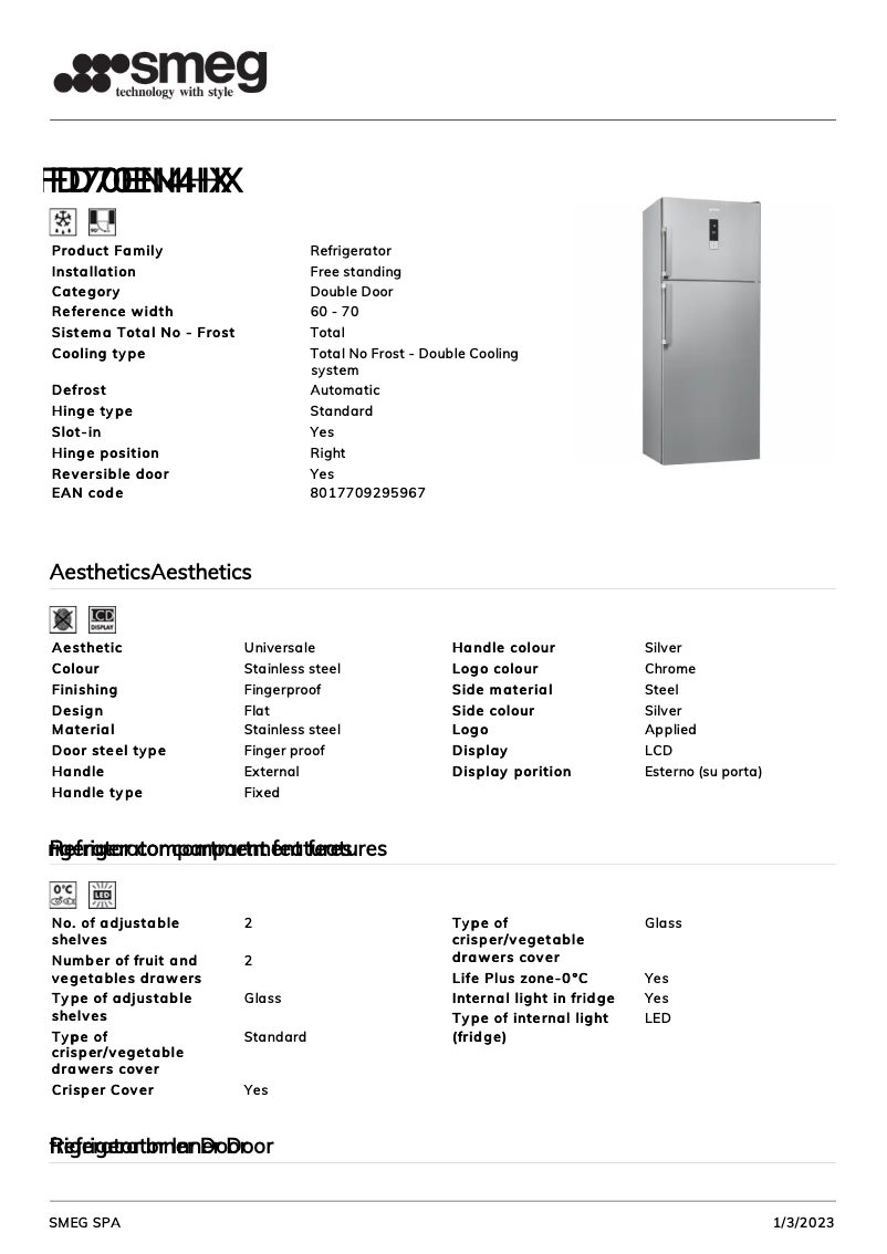 Page 1 de la notice Brochure Smeg FD70EN4HX