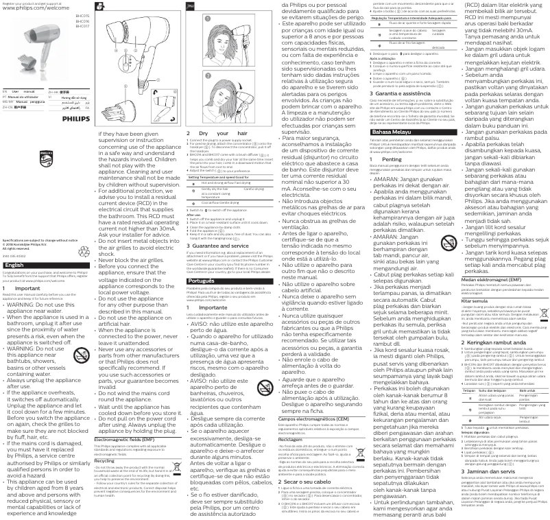 Page n°1 - Manuel utilisateur Philips EssentialCare BHC016
