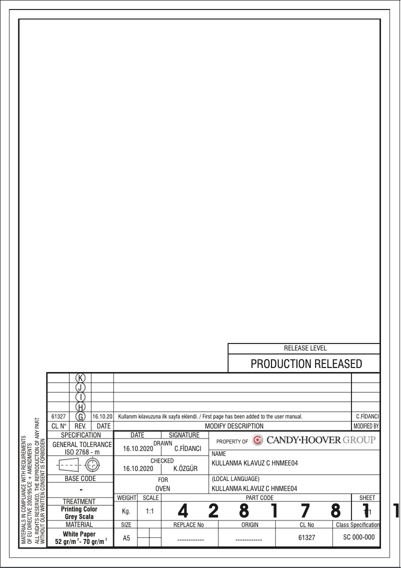 Page n°1 - Manuel utilisateur Candy FCS 100 W/E1