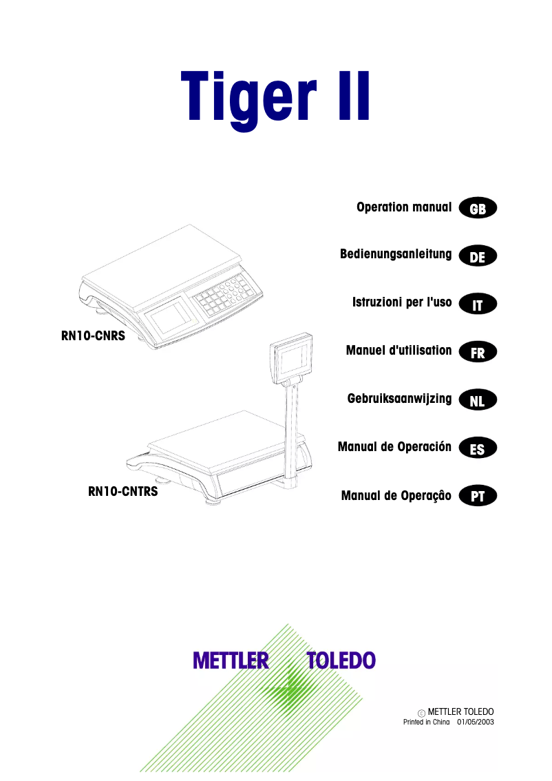 Page 1 de la notice Manuel utilisateur Mettler Toledo Tiger II RN10-CNTRS