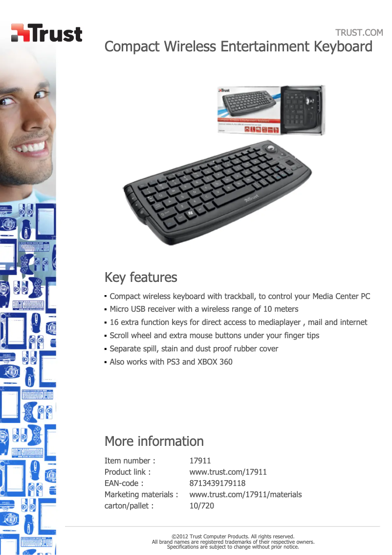 Page 1 de la notice Manuel utilisateur Trust Compact Wireless Entertainment Keyboard