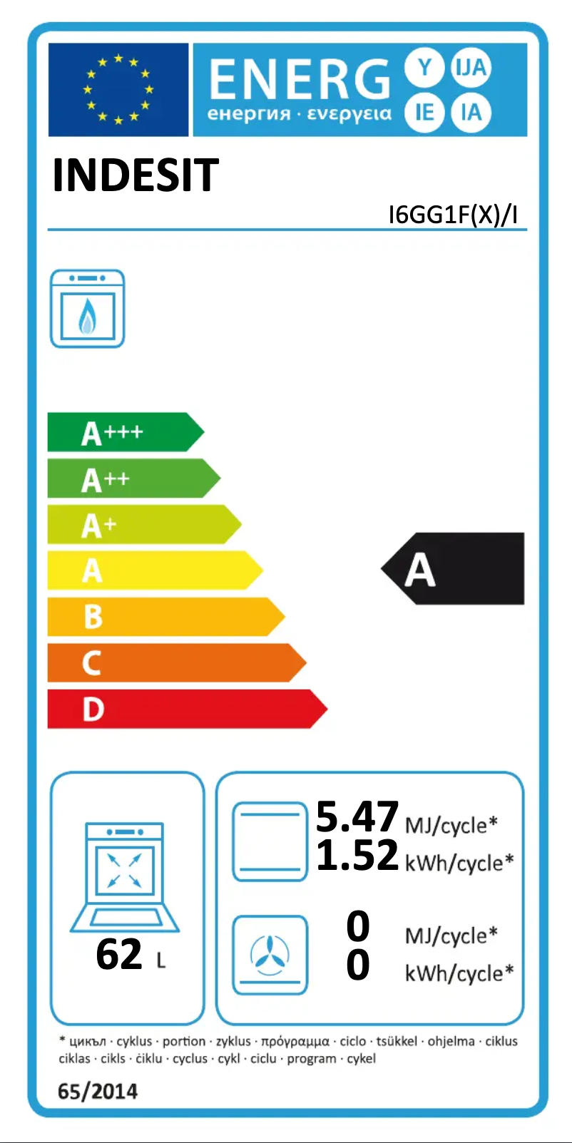 Page n°1 - Label énergétique Indesit I6GG1F(X)/I