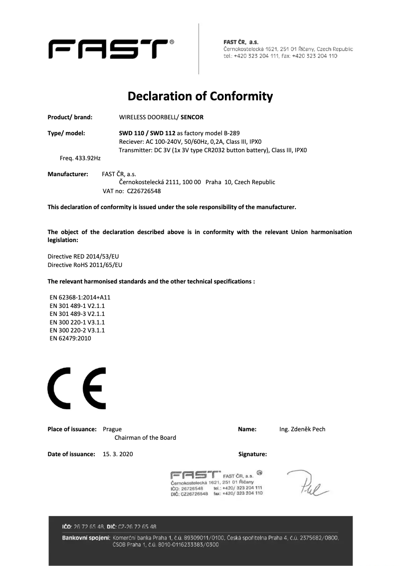 Page n°1 - Manuel utilisateur Sencor SWD 110