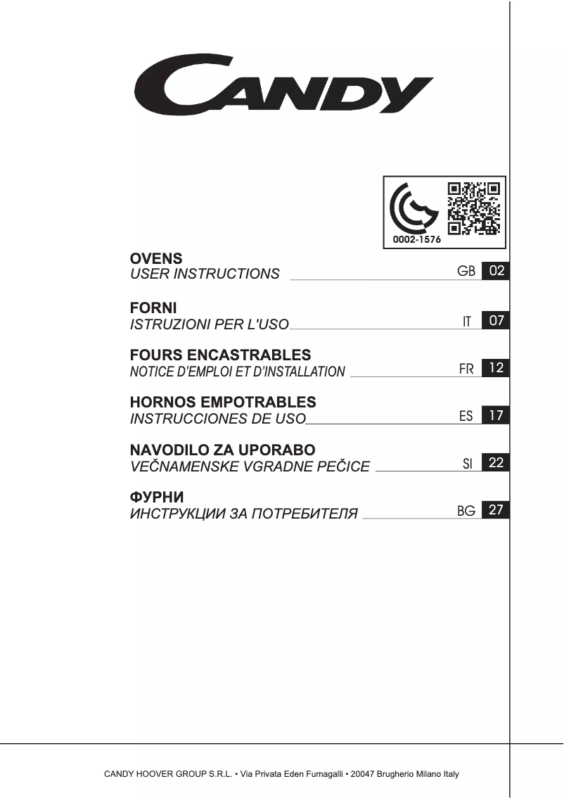 Page n°1 - Manuel utilisateur Candy FCP602N