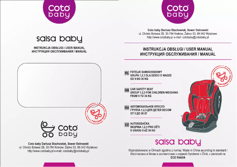 Page n°1 - Manuel utilisateur Coto Baby Salsa