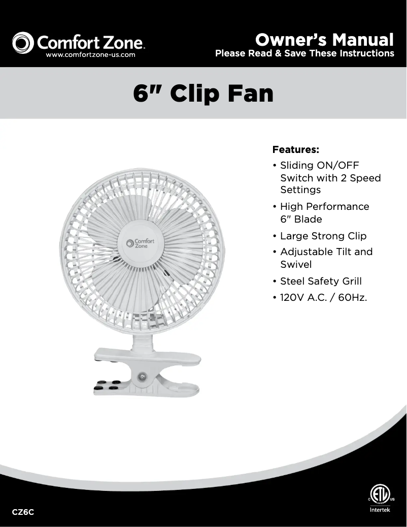 Page n°1 - Manuel utilisateur Comfort Zone CZ6C
