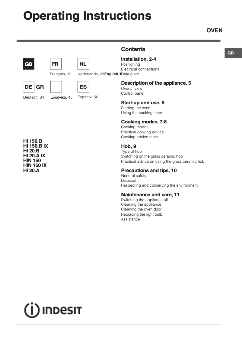 Página 1 del manual Manual de usuario Indesit HI201A