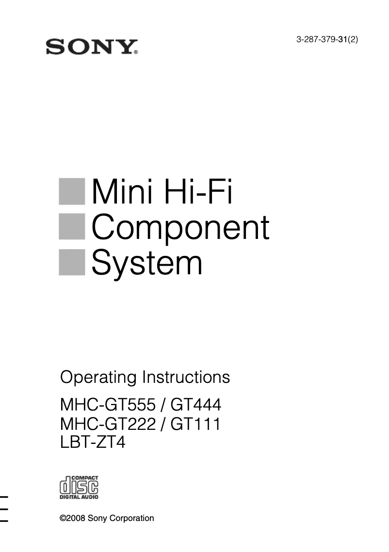 Image de la première page du manuel de l'appareil MHC-GT111