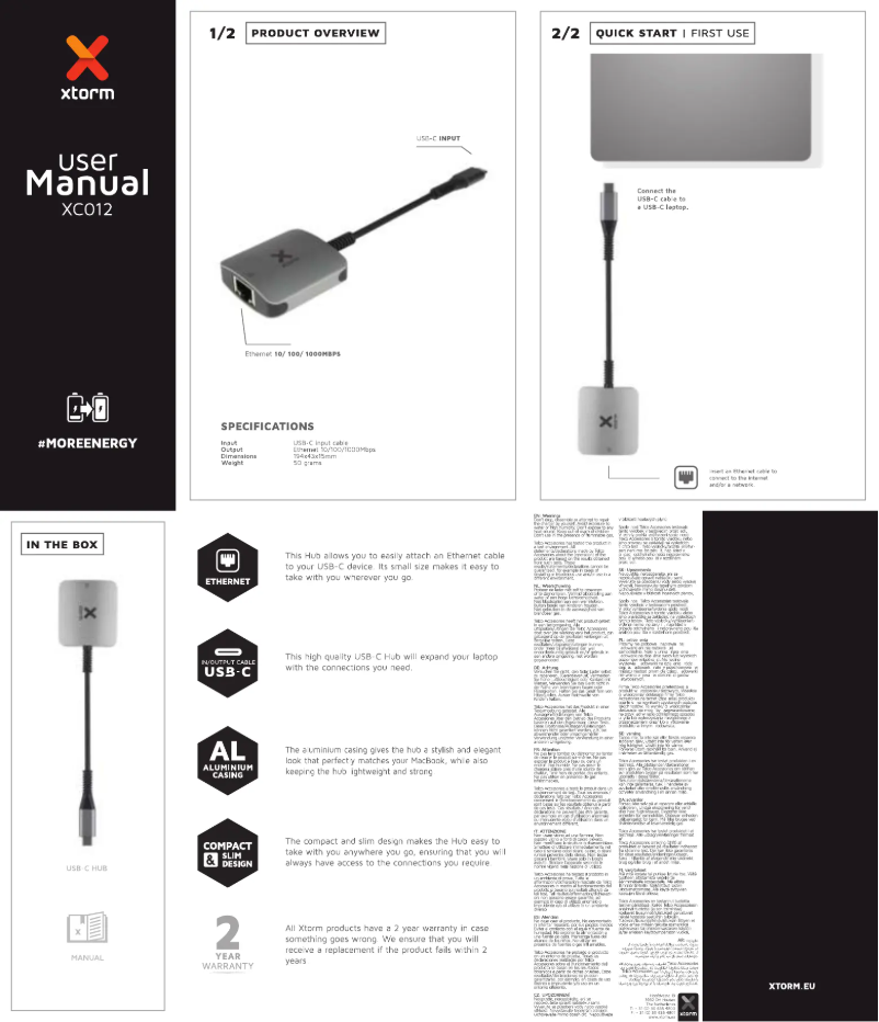 Page 1 de la notice Manuel utilisateur Xtorm XC012