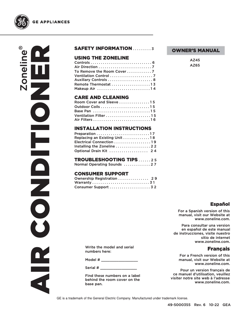 Page 1 de la notice Guide d'installation GE AZ65H07DQM