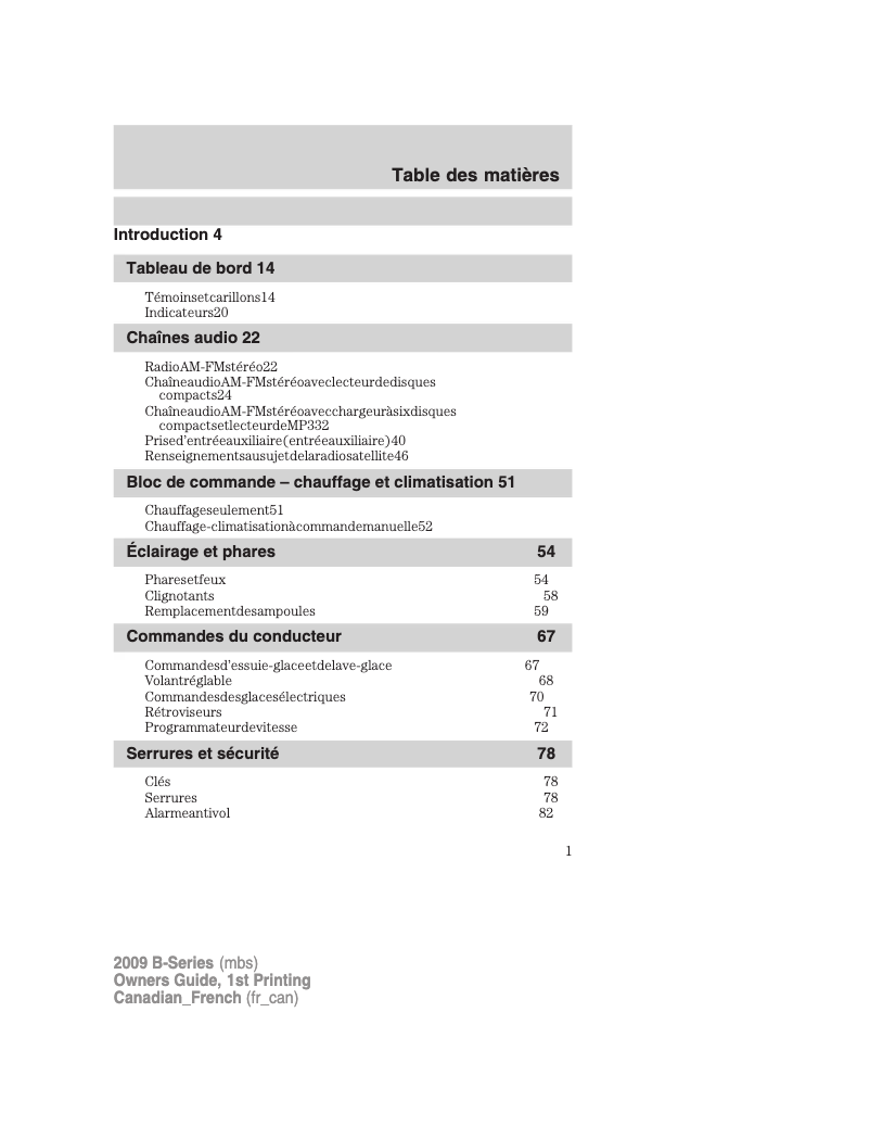 Page 1 de la notice Manuel utilisateur Mazda B-Series (2009)