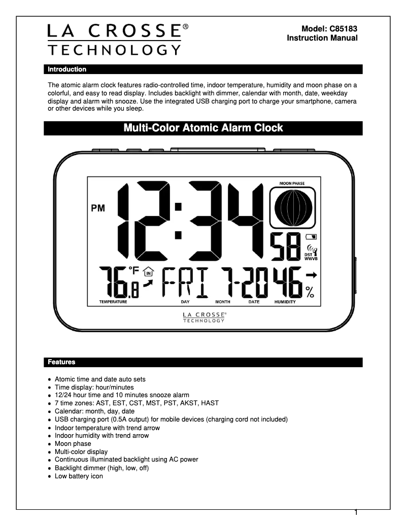 Page n°1 - Manuel utilisateur La Crosse Technology C85183