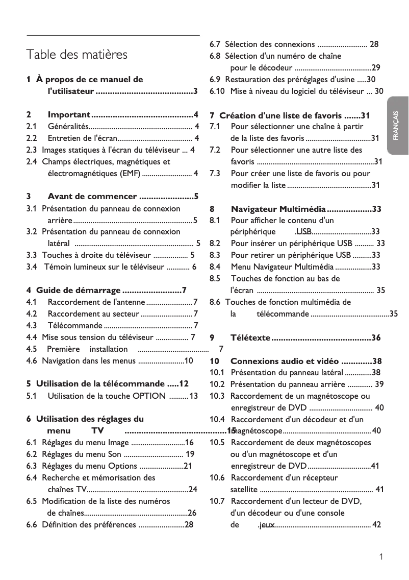 Page 1 de la notice Manuel utilisateur Philips 32PFL7332