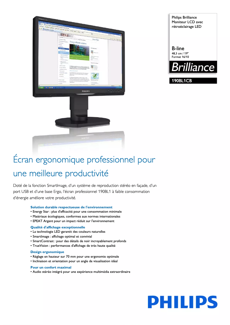 Page n°1 - Fiche technique Philips Brilliance 190BL1CB