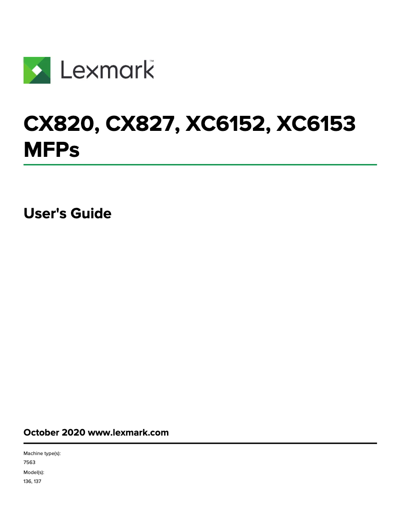 Page 1 de la notice Manuel utilisateur Lexmark CX827
