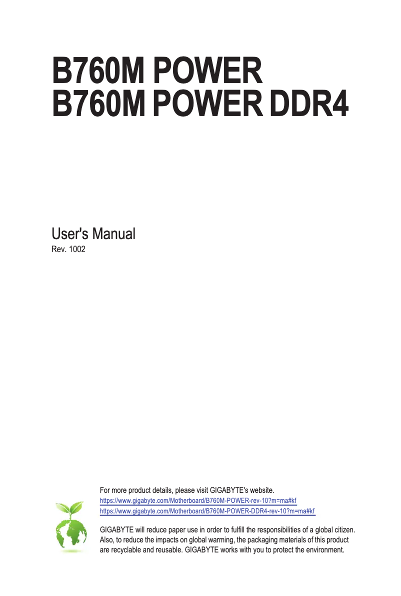 Page 1 de la notice Manuel utilisateur Gigabyte B760M POWER DDR4