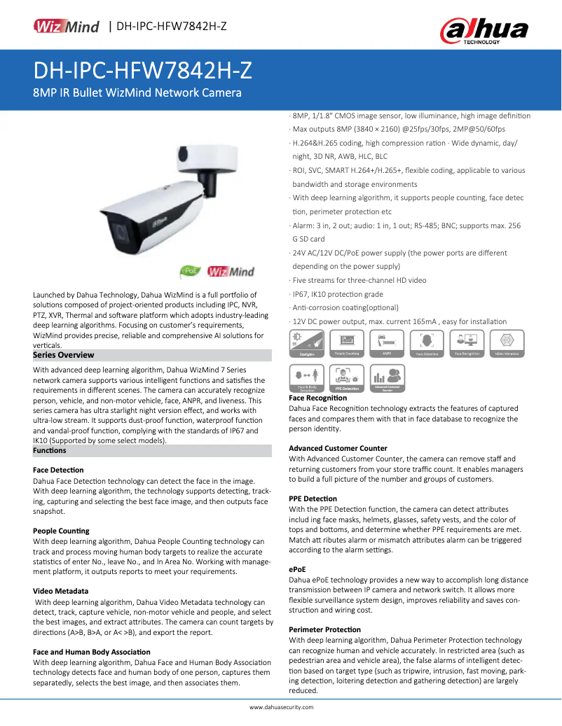 Page n°1 - Fiche technique Dahua Technology IPC-HFW7842H-Z