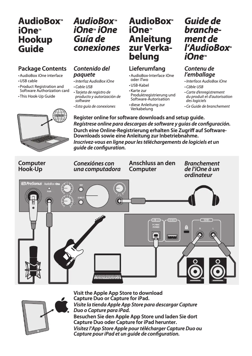 Page 1 de la notice Guide de démarrage rapide PreSonus Audiobox iOne