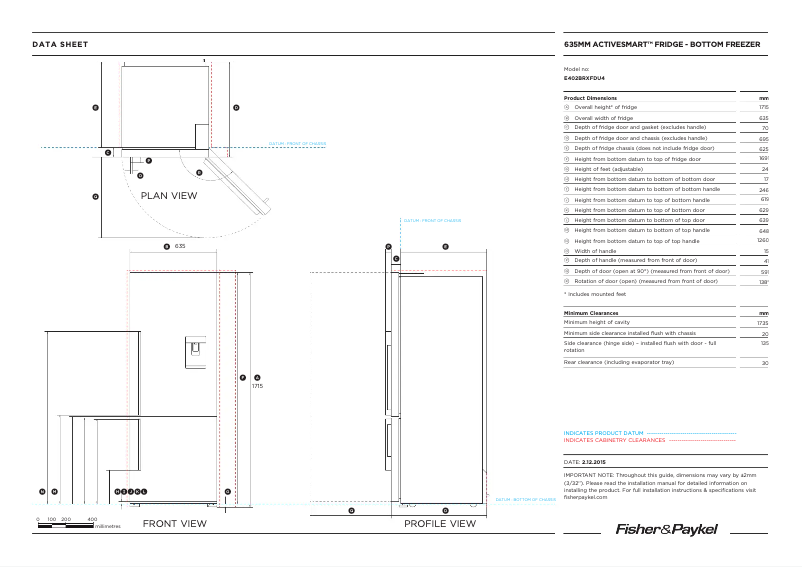 Page n°1 - Fiche technique Fisher & Paykel E402BRXFDU4