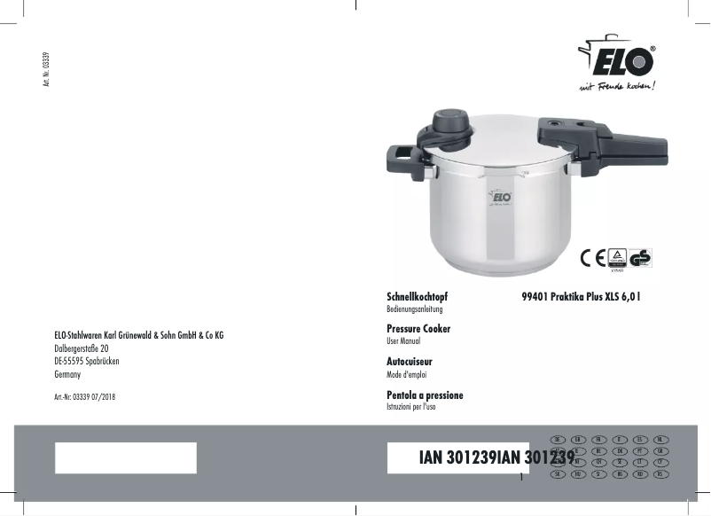 Page 1 de la notice Manuel utilisateur Elo Praktika Plus XLS 6L