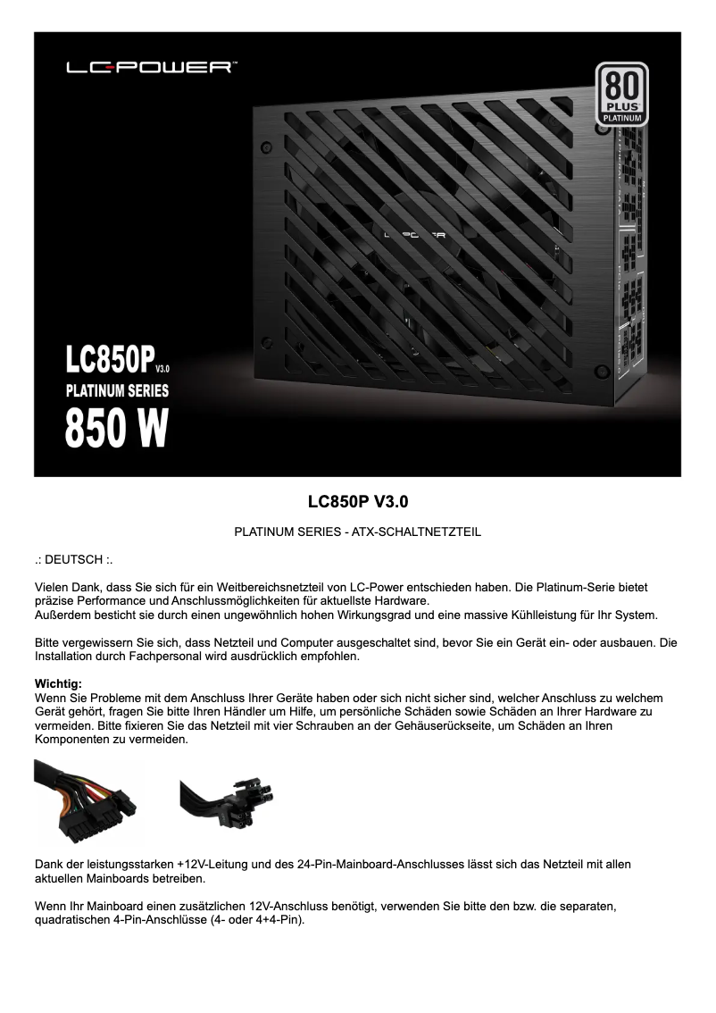 Page n°1 - Manuel utilisateur LC-Power LC850P V3.0
