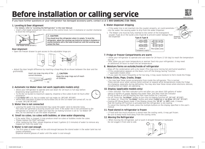 Page 1 de la notice Guide de démarrage rapide Samsung RF23BB8200QL