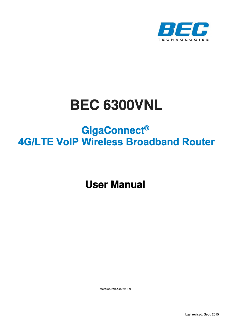 Page n°1 - Manuel utilisateur BEC Technologies 6300VNL