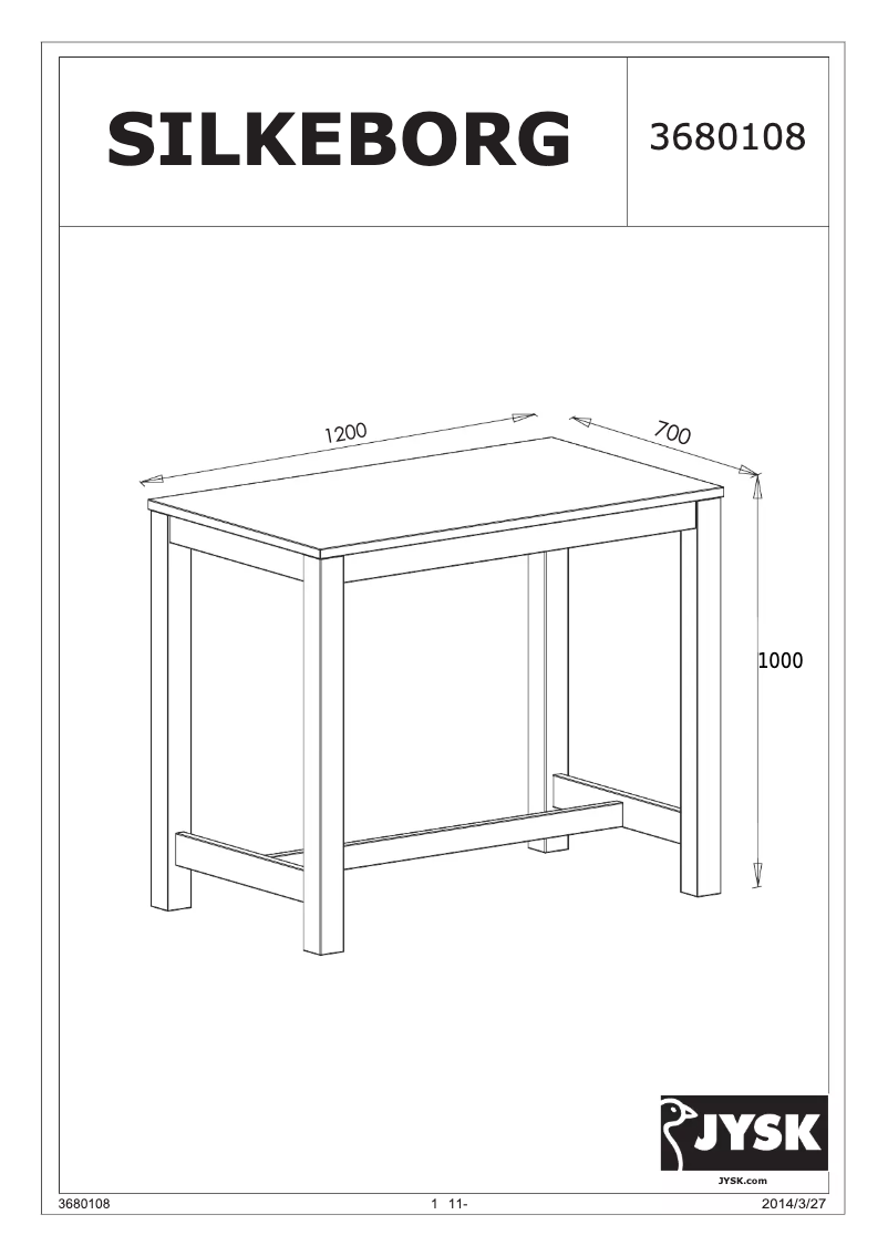 Page 1 de la notice Manuel utilisateur JYSK Silkeborg (70x120x100)