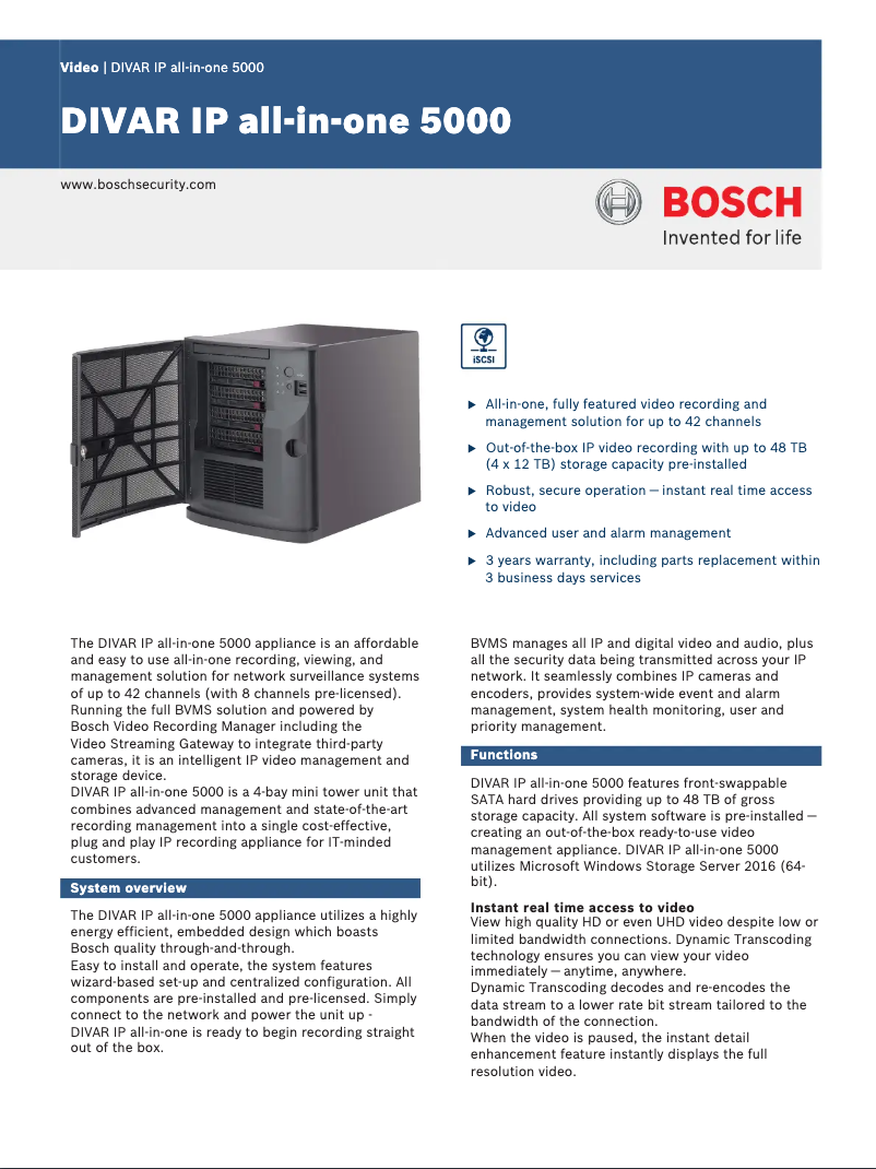 Page 1 de la notice Manuel utilisateur Bosch DIVAR IP all-in-one 5000